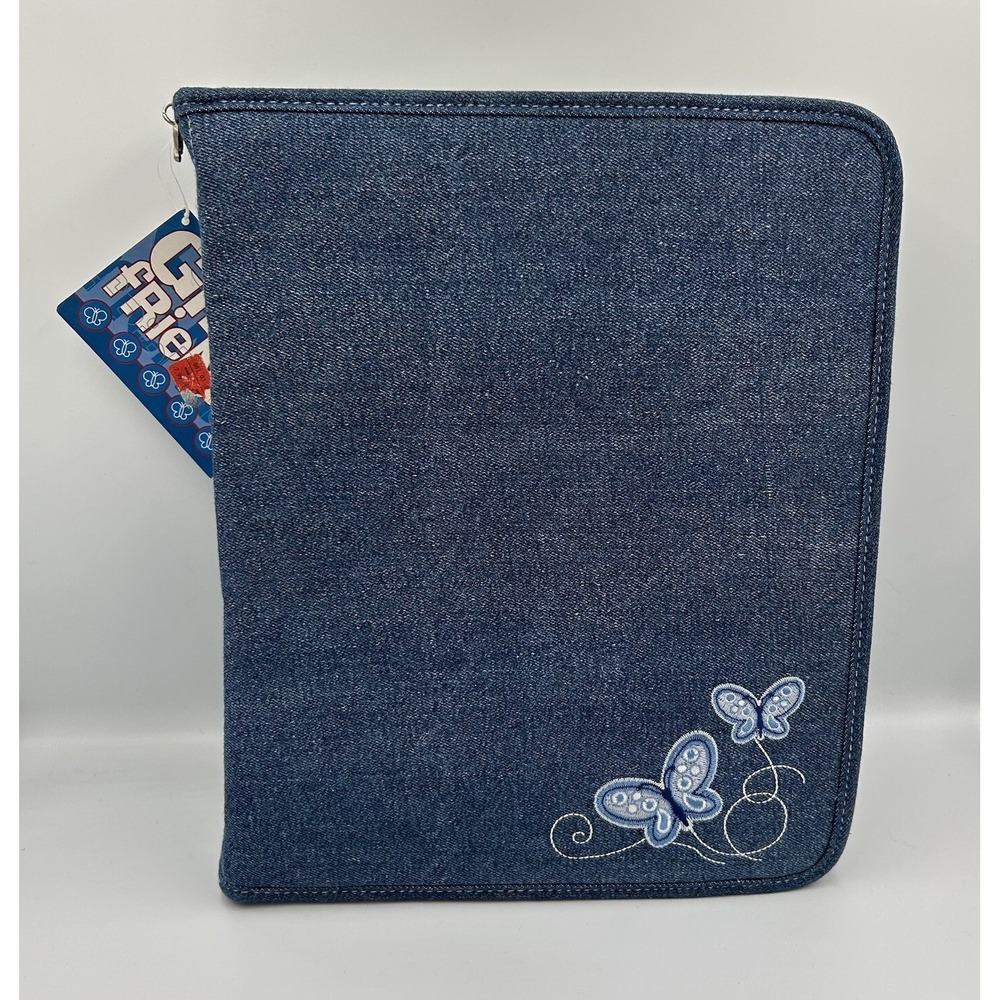 Vintage Denim School Binder Butterfly Embroidered Y2K NWT